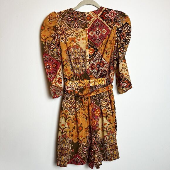 Anthro DRA Rey Romper in Sunset Origami Orange Yellow Sz XS - Picture 8 of 16